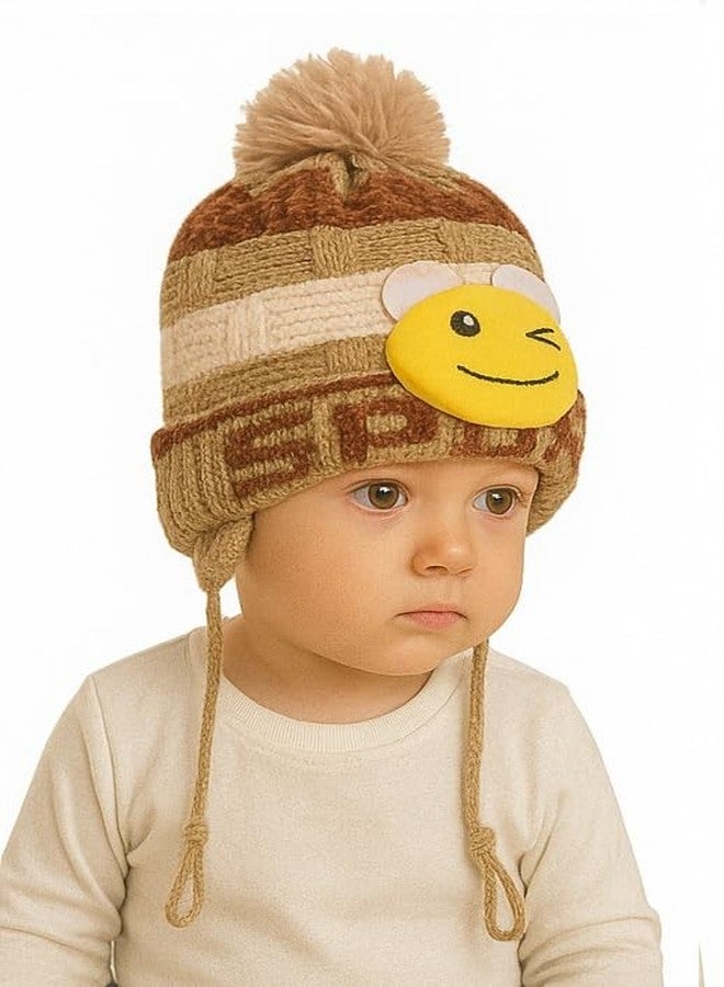 MIKONIKO Baby Boys & Girls Winter Velvet Beanie with Earflaps | Warm Knitted Cap with Cute Design | Infant & Toddler Hat (6-12 Months),Beige - Image 3
