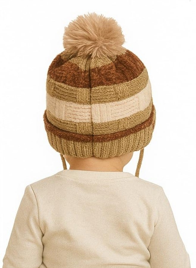 MIKONIKO Baby Boys & Girls Winter Velvet Beanie with Earflaps | Warm Knitted Cap with Cute Design | Infant & Toddler Hat (6-12 Months),Beige - Image 2
