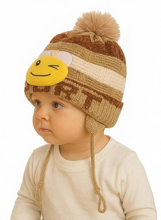 MIKONIKO Baby Boys & Girls Winter Velvet Beanie with Earflaps | Warm Knitted Cap with Cute Design | Infant & Toddler Hat (6-12 Months),Beige - Image 4