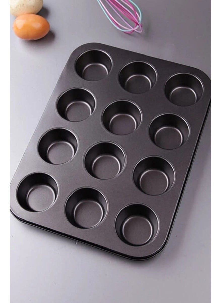 Tamu 12 Li Muffin Cake Mold Tray Teflon Fireproof Non-Stick Oven Mini Cake Baking Mold 1 Piece  - Image 1