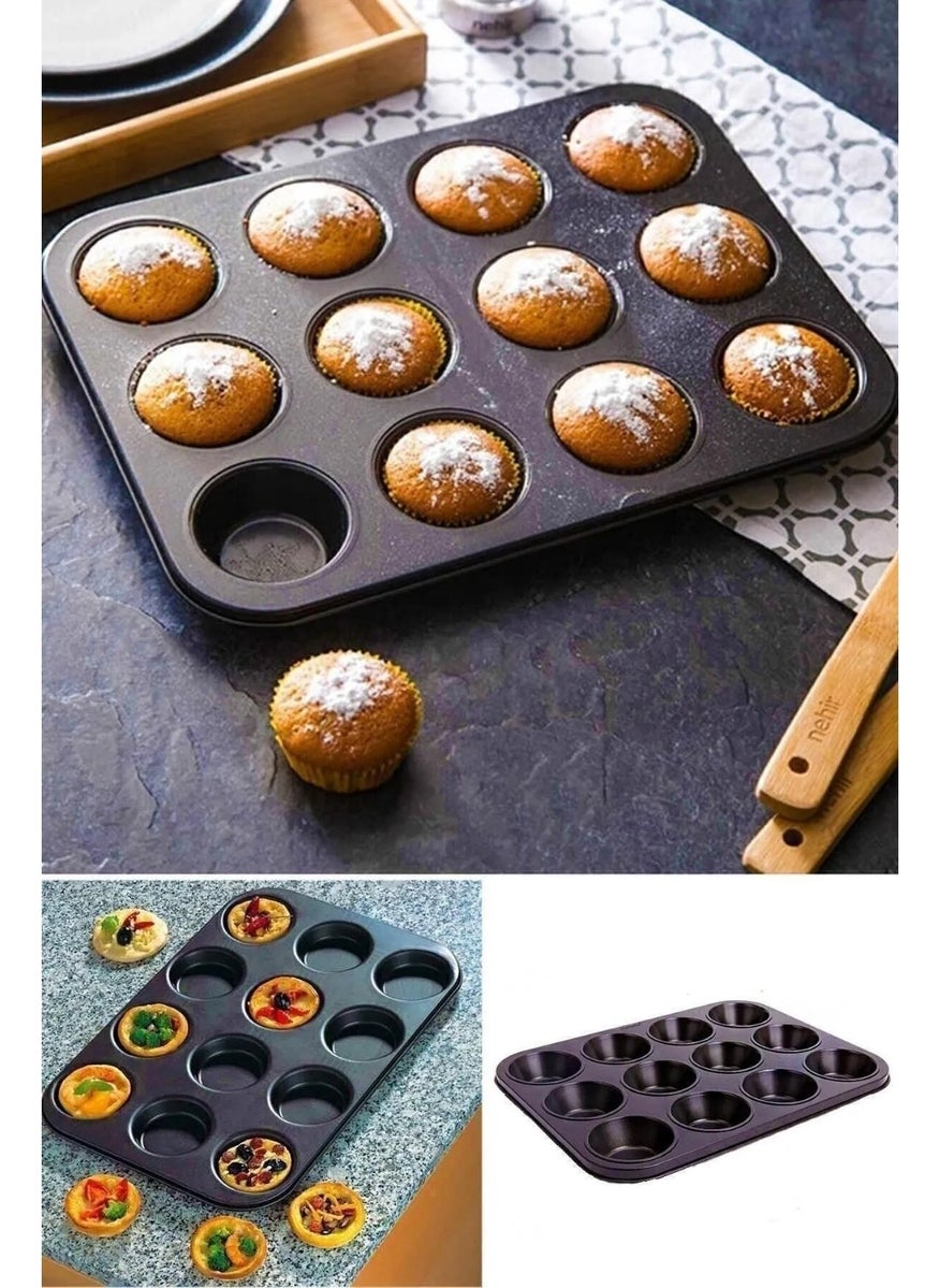 Tamu 12 Li Muffin Cake Mold Tray Teflon Fireproof Non-Stick Oven Mini Cake Baking Mold 1 Piece  - Image 2