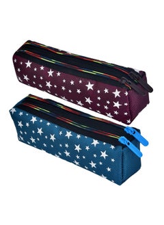 Kuber Industries Kuber Industries Pencil Pouch | Rexine Stationary Pouch | 2 Zipper Pencil Utility Pouch | Pen-Pencil Box for Kids | Star Pencil Pouch | Pack of 2 | Multi, Assorted  - Image 1