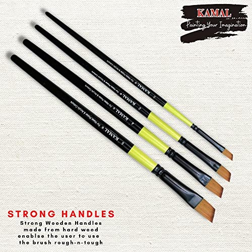 KAMAL Neon Series Set of 4 Angular Brushes in Synthetic Bristle for Water, Poster Colour, Acrylic and Oil Painting for Professionals. Available with Free Utility Pouch - Image 2