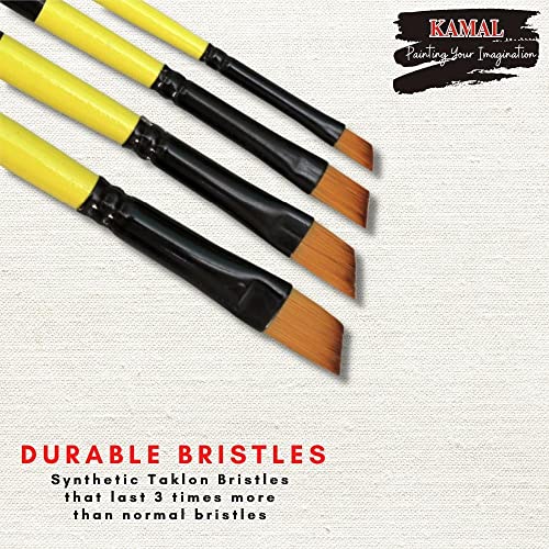 KAMAL Neon Series Set of 4 Angular Brushes in Synthetic Bristle for Water, Poster Colour, Acrylic and Oil Painting for Professionals. Available with Free Utility Pouch - Image 3