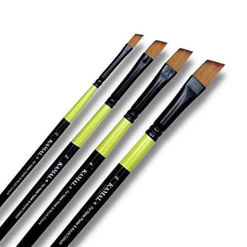 KAMAL Neon Series Set of 4 Angular Brushes in Synthetic Bristle for Water, Poster Colour, Acrylic and Oil Painting for Professionals. Available with Free Utility Pouch - Image 1