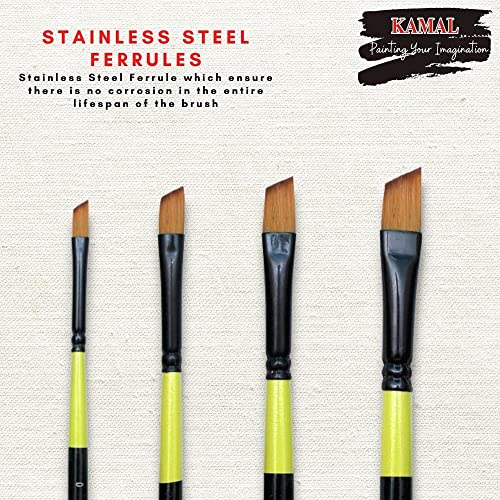 KAMAL Neon Series Set of 4 Angular Brushes in Synthetic Bristle for Water, Poster Colour, Acrylic and Oil Painting for Professionals. Available with Free Utility Pouch - Image 4