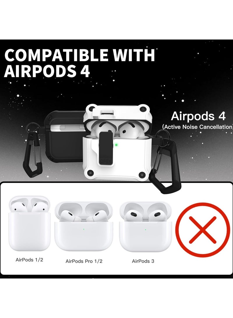 Airpods 4 Case Cover for Women Men with Cleaning Kit, Automatic Security Locking Case for Airpods 4th Generation 2024 Front LED Visible White - Image 4