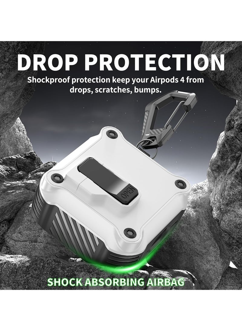 Airpods 4 Case Cover for Women Men with Cleaning Kit, Automatic Security Locking Case for Airpods 4th Generation 2024 Front LED Visible White - Image 3