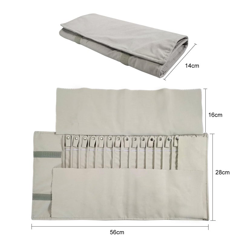 SCIKHEFT Portable Jewelry Roll Untangled Secure Necklace Travel Storage Bag Displays Holder 16 Chain (Beige) - Image 2