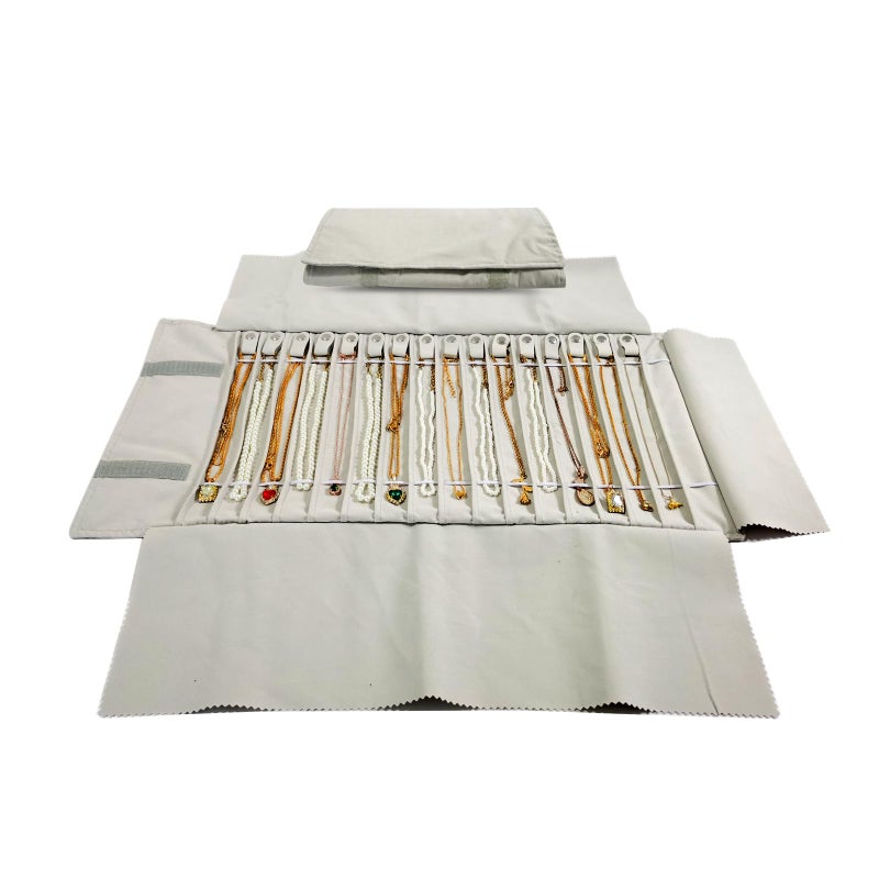 SCIKHEFT Portable Jewelry Roll Untangled Secure Necklace Travel Storage Bag Displays Holder 16 Chain (Beige) - Image 1