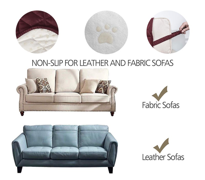 Ameritex Couch Sofa Slipcover 100% Waterproof Nonslip Quilted Furniture Protector Slipcover for Dogs, Children, Pets Sofa Slipcover Machine Washable (Burgundy, 78'') - Image 3