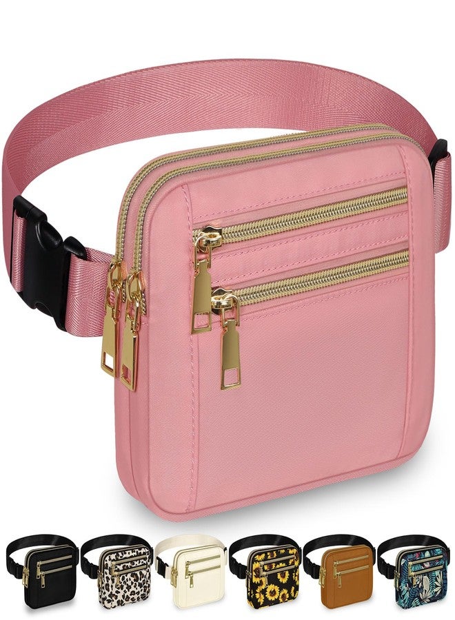 Capolo Fanny Packs for Women Fashion Waist Packs Bag with Adjustable Strap and 4 Zipper Pockets Waterproof Everywhere Crossbody Belt Bag for Workout Running Travelling(Pink) - Image 1