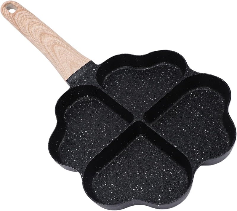 Luocute Heart Shape Egg Pan, 4 Cup Nonstick Maifan Stone Coating Breakfast Skillet with Wood Handle, for Omelets Bacon Pancakes Gas Induction Cooker - Image 1
