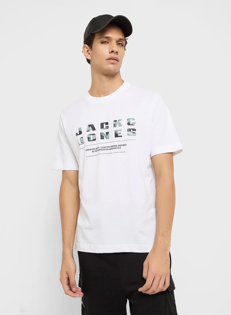 جاك اند جونز JCORECHARGE FRONT BRANDING TEE CREW NECK