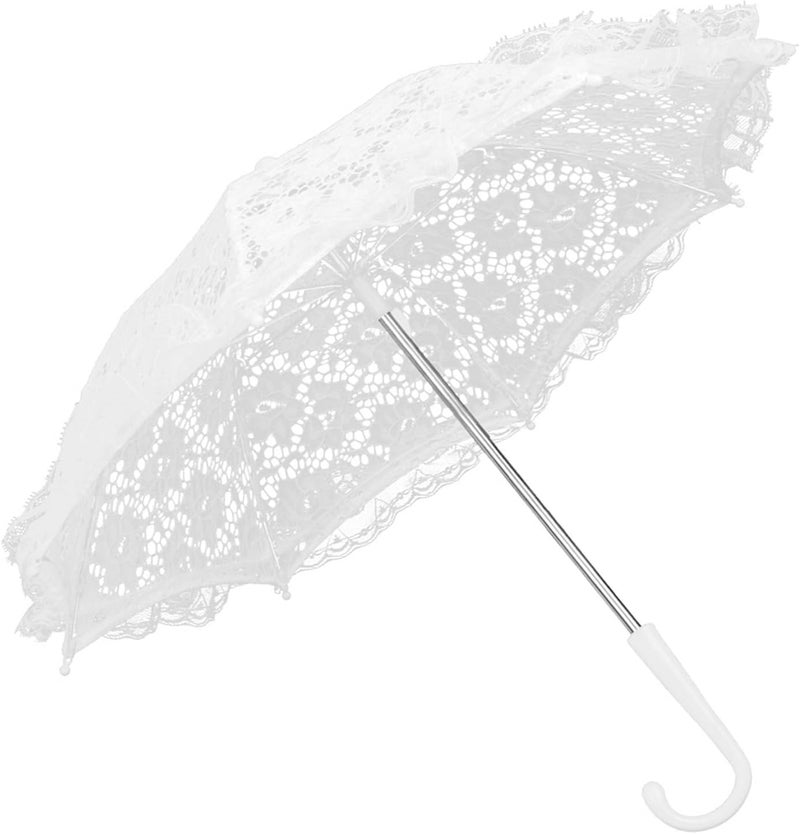 Lace Umbrella Handmade Lace Parasol, Elegant Wedding Umbrella, with Stainless Steel Frame & J Handle, for Children Performance Party Decor Photo Props Gift - Image 4
