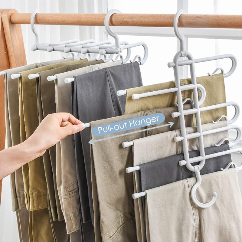 KASTWAVE Space Saving Trouser Hangers - 2 Pcs Multifunctional Pants Hanging Organizer Rack - Image 2