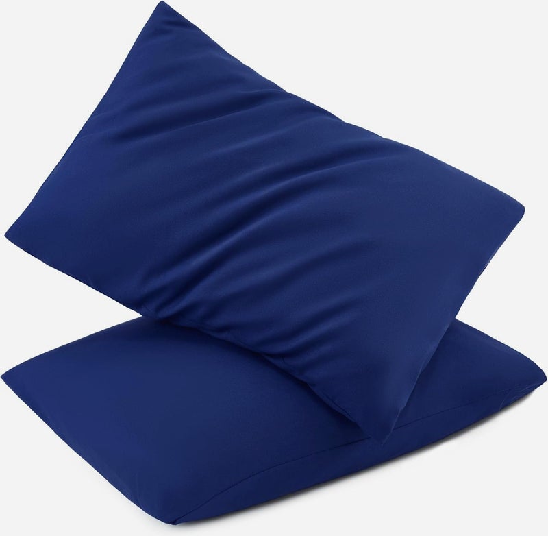 TILLYOU Toddler Pillowcase 2 Pack with Envelope Closure,13" x 18" Silky Soft Microfiber Travel Kids Pillowcase for Boys and Girls,Navy - Image 1