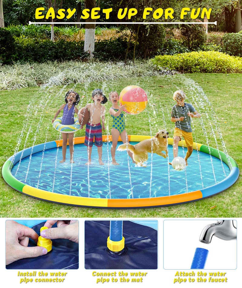 EPN Splash Pad, 13FT Size Extra Large Sprinkler Play Mat for Dogs & Kids, Thicker Pool Summer Outdoor Water Toys Fountain Pad for 3+ Children & Pets - Image 3