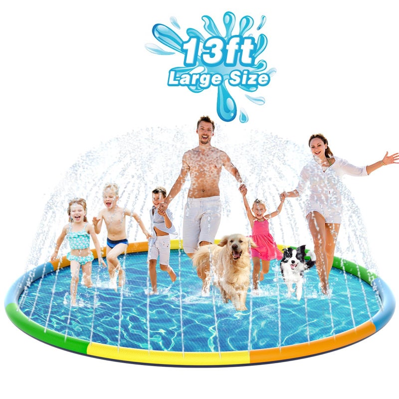 EPN Splash Pad, 13FT Size Extra Large Sprinkler Play Mat for Dogs & Kids, Thicker Pool Summer Outdoor Water Toys Fountain Pad for 3+ Children & Pets - Image 1