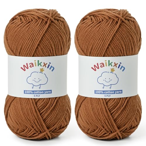 Waikxin Fluffy Cotton Yarn for Crocheting - 262.4yds / 3.52oz Baby Yarn for Crocheting Soft - 100% Milk Cotton Yarn 5 Ply Crochet Amigurumi Yarn for Crafts&Puzzle/Socks/Hats(2 Brown) - Image 1