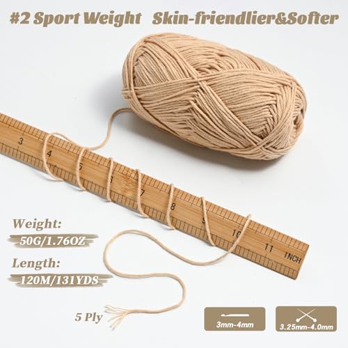 Waikxin Fluffy Cotton Yarn for Crocheting - 262.4yds / 3.52oz Baby Yarn for Crocheting Soft - 100% Milk Cotton Yarn 5 Ply Crochet Amigurumi Yarn for Crafts&Puzzle/Socks/Hats(2 Brown) - Image 2