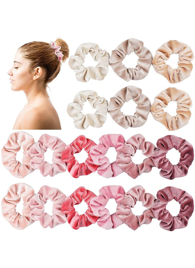 Heqishun 18 Pcs Blush Theme Hair Scrunchies Velvet Elastic Hair Bands Pink Love Scrunchy Hair Ties Hair Bobbles for Women and Girls 