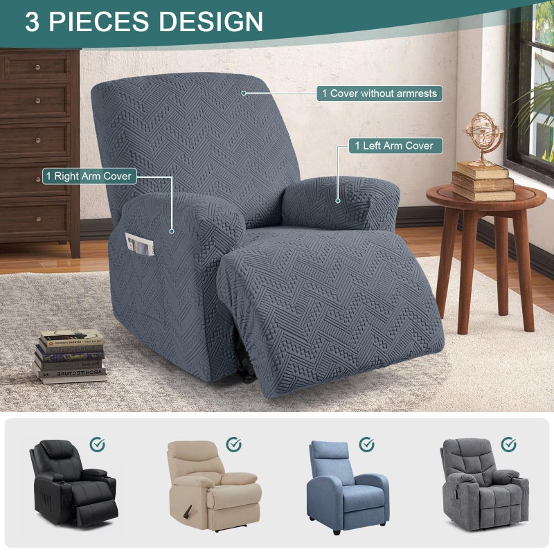 Ruaozz Recliner Sofa Covers Recliner Chair Covers Recliner Covers for Reclining Chair with Pockets Washable Furniture Protector with Elastic Bottom (1 Seater, Grey) - Image 4