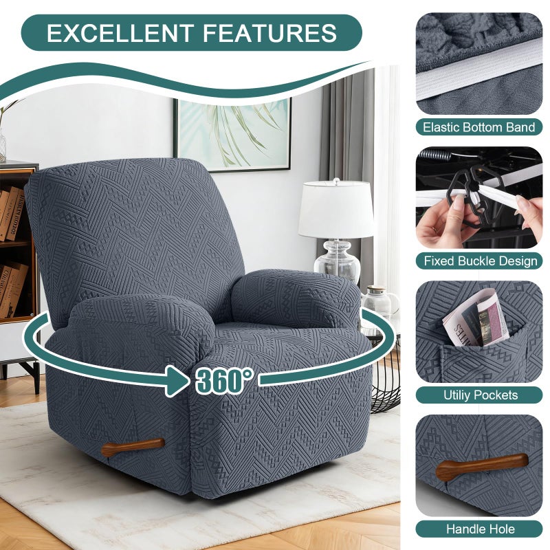 Ruaozz Recliner Sofa Covers Recliner Chair Covers Recliner Covers for Reclining Chair with Pockets Washable Furniture Protector with Elastic Bottom (1 Seater, Grey) - Image 5