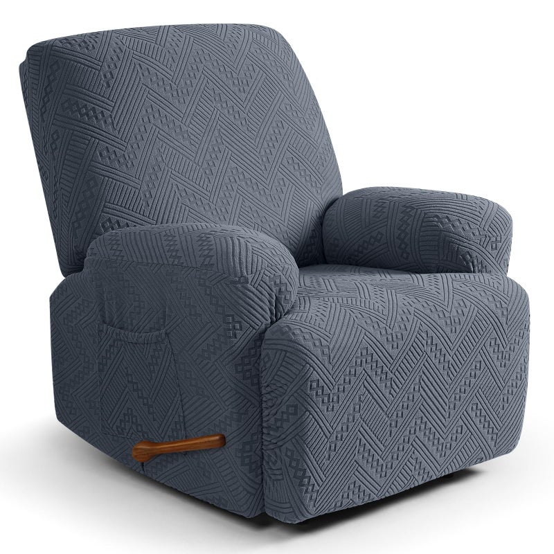 Ruaozz Recliner Sofa Covers Recliner Chair Covers Recliner Covers for Reclining Chair with Pockets Washable Furniture Protector with Elastic Bottom (1 Seater, Grey) - Image 1