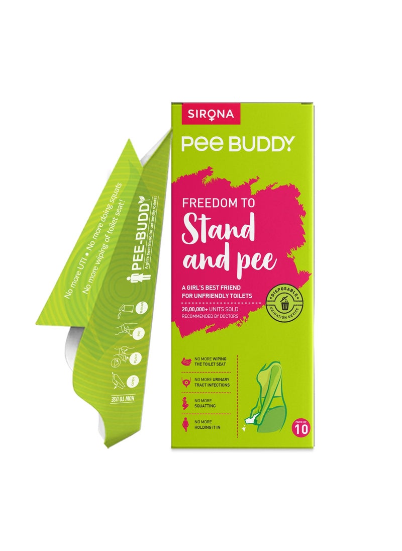 Sirona - PEE BUDDY 10 Funnels Disposable Female Urination Device for Women | Portable, Leak-proof Stand and Pee Funnels for Women, Girls| Public Toilets, Travel, Camping, Hiking and Outdoor Activities - Image 1