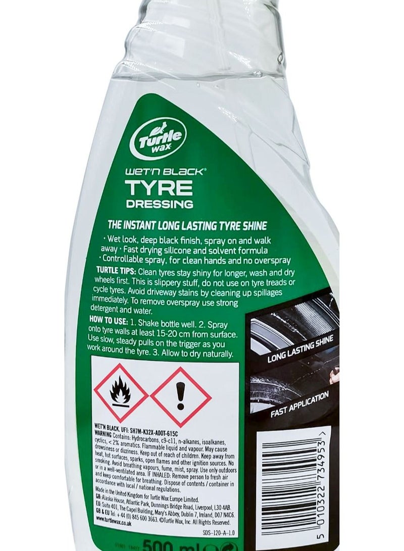 Turtle Wax Wet'n Black Tyre Dressing - Instant Long-Lasting Tyre Shine, 500ml, Deep Black Finish, Spray-On, No Over Spray Formula, Easy to Use, Fast Application for Cars and Motorcycles - Image 4