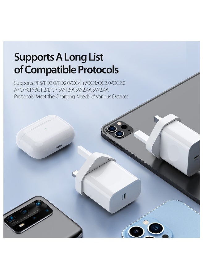 1 pack USB C Plug 20W USB C Charger PD 3.0 Charging Power Adapter Type C Fast Wall Mobile Phone Charger UK USB-C Adaptor for iPhone 14 Pro Max iPad Samsung S22 Google Pixel 7 Tablet Laptop etc