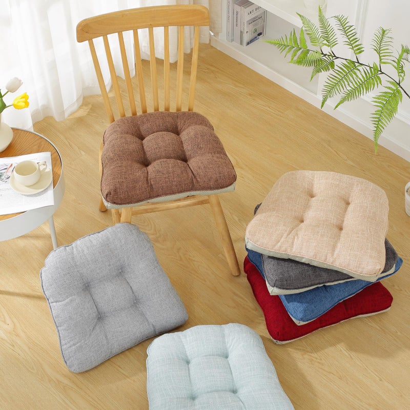 Huierxun Cotton Linen Soft Comfort Chair Cushion 18"x17"x2" Tufted Chair Pads with Ties Non-Slip Seat Cushions for Indoor Dining Room Kitchen and Office Chairs (Green Blue,18"x17") - Image 3