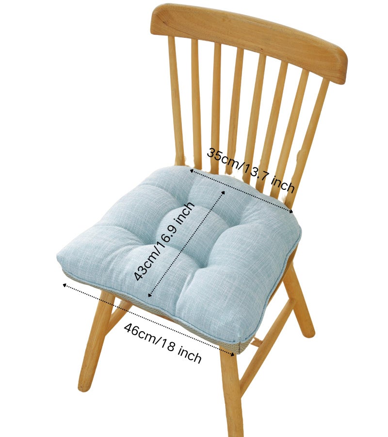Huierxun Cotton Linen Soft Comfort Chair Cushion 18"x17"x2" Tufted Chair Pads with Ties Non-Slip Seat Cushions for Indoor Dining Room Kitchen and Office Chairs (Green Blue,18"x17") - Image 5