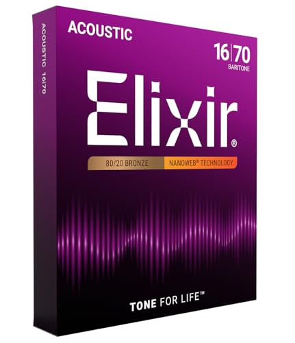 Elixir Strings, Acoustic Guitar Strings, 80/20 Bronze with NANOWEB Coating, Longest-Lasting Bright and Focused Tone with Comfortable Feel, 6 String Set, Baritone 16 - 70 - Image 1