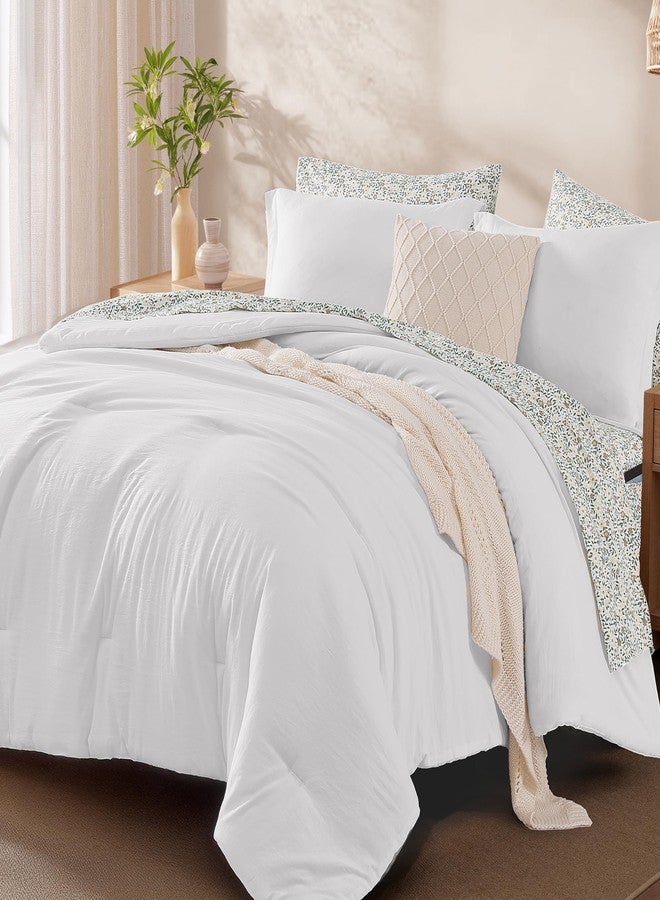 Monbix Full Size Comforter Set - 7 Pieces White Prewashed Bed in a Bag Full Bedding Sets with Comforters, All Seasons Down Alternative Comforter Bed Set with Sheets, Pillowcases & Shams - Image 2