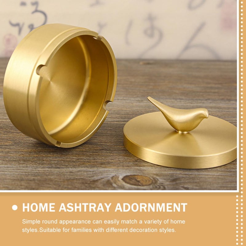 Brass Ashtray With Lid Sealed Smoke Container Wear Resistant Home Car Accessory - Image 4