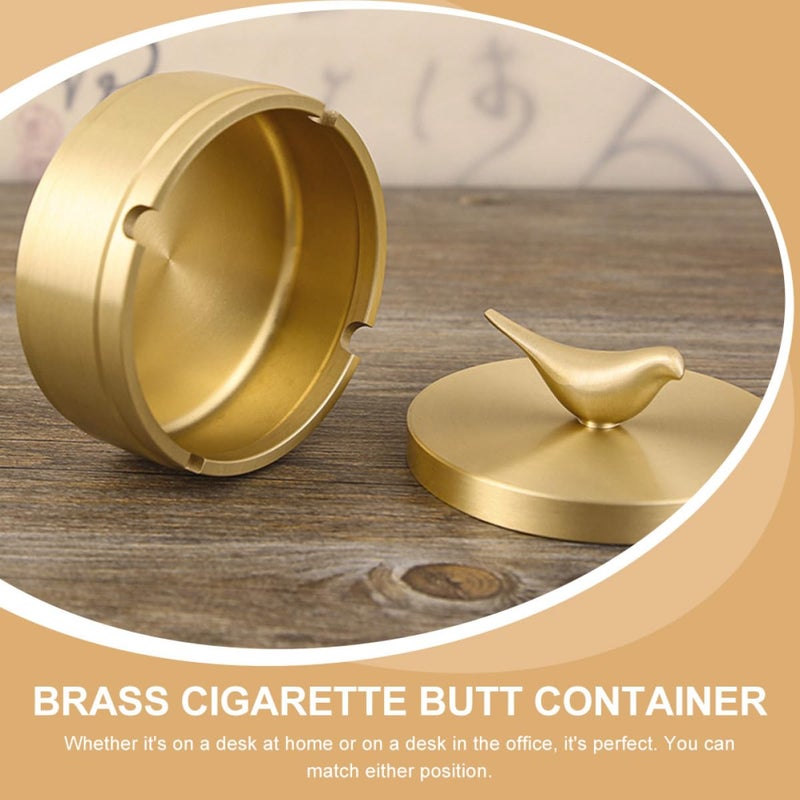 Brass Ashtray With Lid Sealed Smoke Container Wear Resistant Home Car Accessory - Image 5