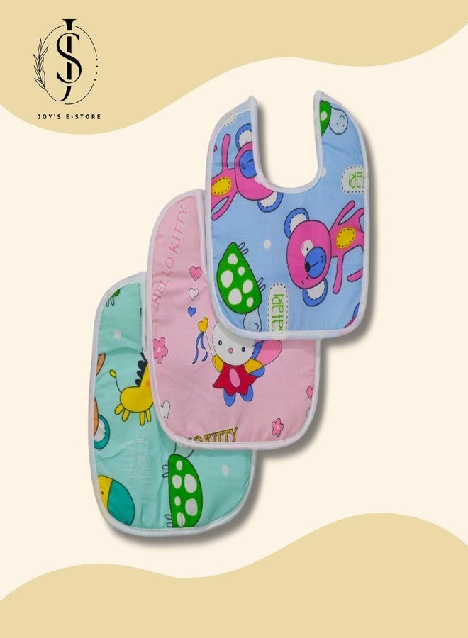 JOY'S E-STORE Assorted Baby Bibs for 0?24 Months ? Set of 3 Soft Cotton Waterproof Feeding Bibs for Newborns, Infants & Toddlers ? Reusable, Washable & Absorbent - 1003 Combo P6 P12 - Image 3