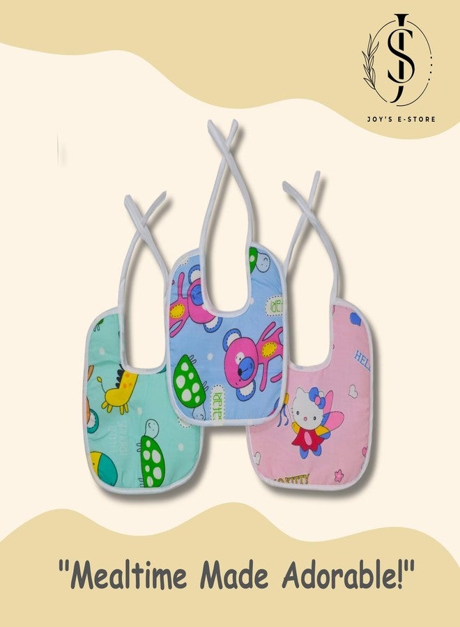 JOY'S E-STORE Assorted Baby Bibs for 0?24 Months ? Set of 3 Soft Cotton Waterproof Feeding Bibs for Newborns, Infants & Toddlers ? Reusable, Washable & Absorbent - 1003 Combo P6 P12 - Image 2