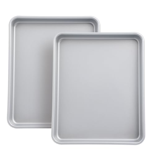 Shinsin Toaster Oven Pans for BakingShinsin 2PACK 11Inch Nonstick Baking Trays 57 Thicker Cookie Sheet Pans Set Dishwasher Safe and Heavy Duty Small Replacement Trays for Oven Silver - Image 1