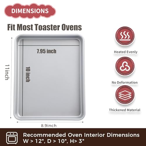 Shinsin Toaster Oven Pans for BakingShinsin 2PACK 11Inch Nonstick Baking Trays 57 Thicker Cookie Sheet Pans Set Dishwasher Safe and Heavy Duty Small Replacement Trays for Oven Silver - Image 3