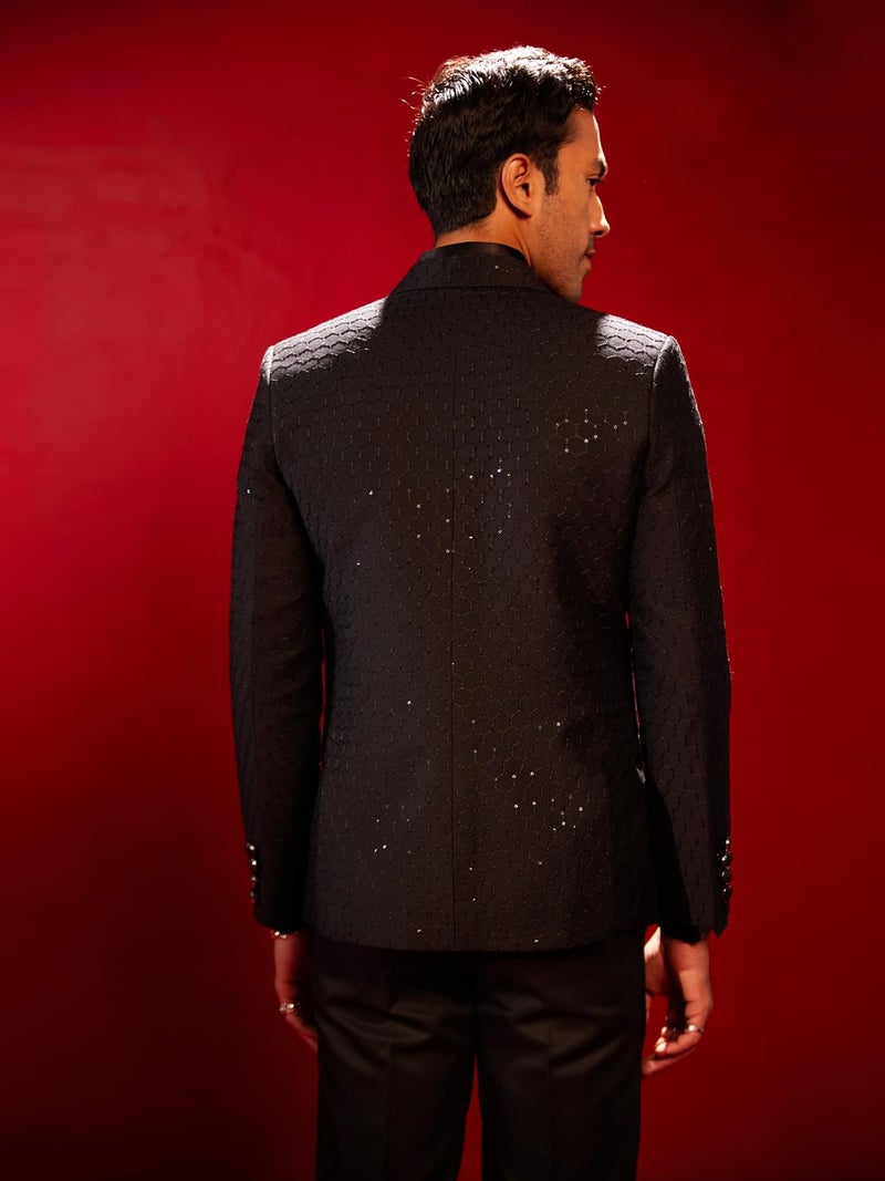 VASTRAMAY Embroidered Blazer for Men – Versatile Ethnic Wear for Weddings & Special Occasions Black - Image 3