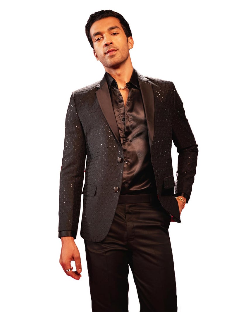 VASTRAMAY Embroidered Blazer for Men – Versatile Ethnic Wear for Weddings & Special Occasions Black - Image 1