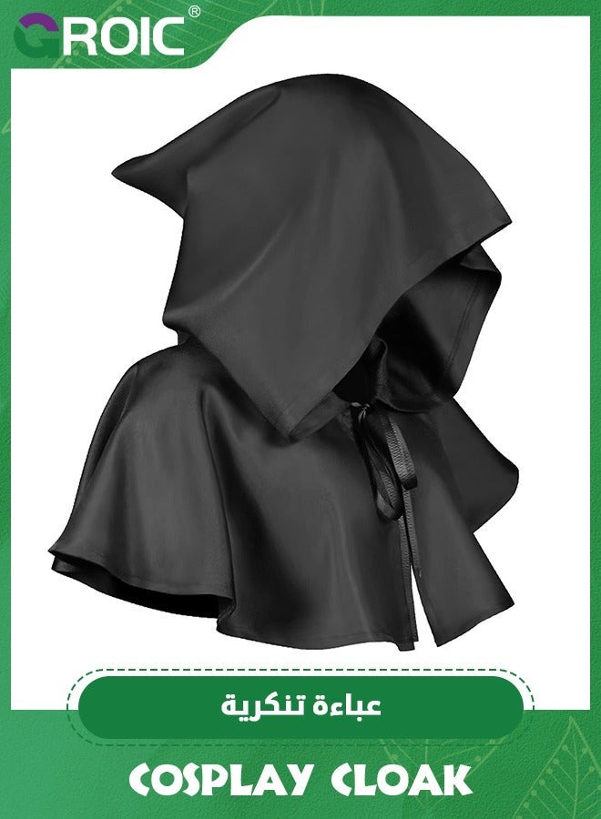 GROIC Cloak with Hood,Cosplay Cloak,Medieval Cowl Hat,Cosplay Accessory,Cosplay Costumes Men Women Unisex Witch Cowl Hat Black,Role-playing Props,Role Play Costume Dress-Up - Image 1