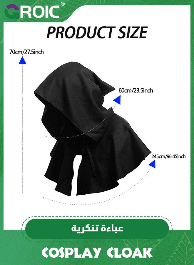 GROIC Cloak with Hood,Cosplay Cloak,Medieval Cowl Hat,Cosplay Accessory,Cosplay Costumes Men Women Unisex Witch Cowl Hat Black,Role-playing Props,Role Play Costume Dress-Up - Image 5