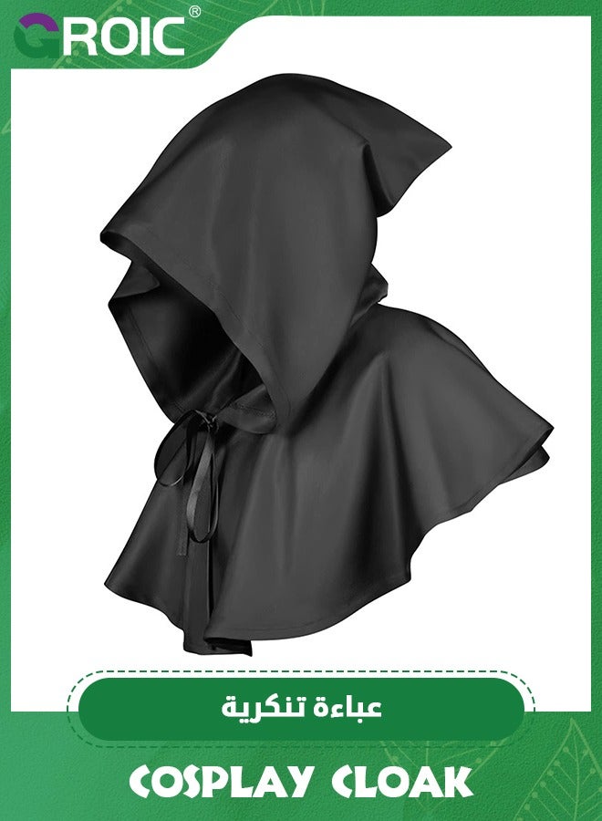 GROIC Cloak with Hood,Cosplay Cloak,Medieval Cowl Hat,Cosplay Accessory,Cosplay Costumes Men Women Unisex Witch Cowl Hat Black,Role-playing Props,Role Play Costume Dress-Up - Image 3