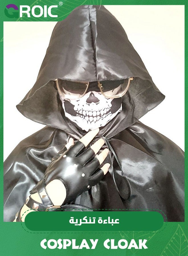 GROIC Cloak with Hood,Cosplay Cloak,Medieval Cowl Hat,Cosplay Accessory,Cosplay Costumes Men Women Unisex Witch Cowl Hat Black,Role-playing Props,Role Play Costume Dress-Up - Image 4