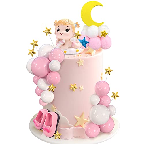KEEPARTY 30PCS Pink Baby Girl Cake Decorations Its a Girl Cake Topper Pink Ball Cake Toppers for Baby Shower Birthday Cake Decoration - Image 1
