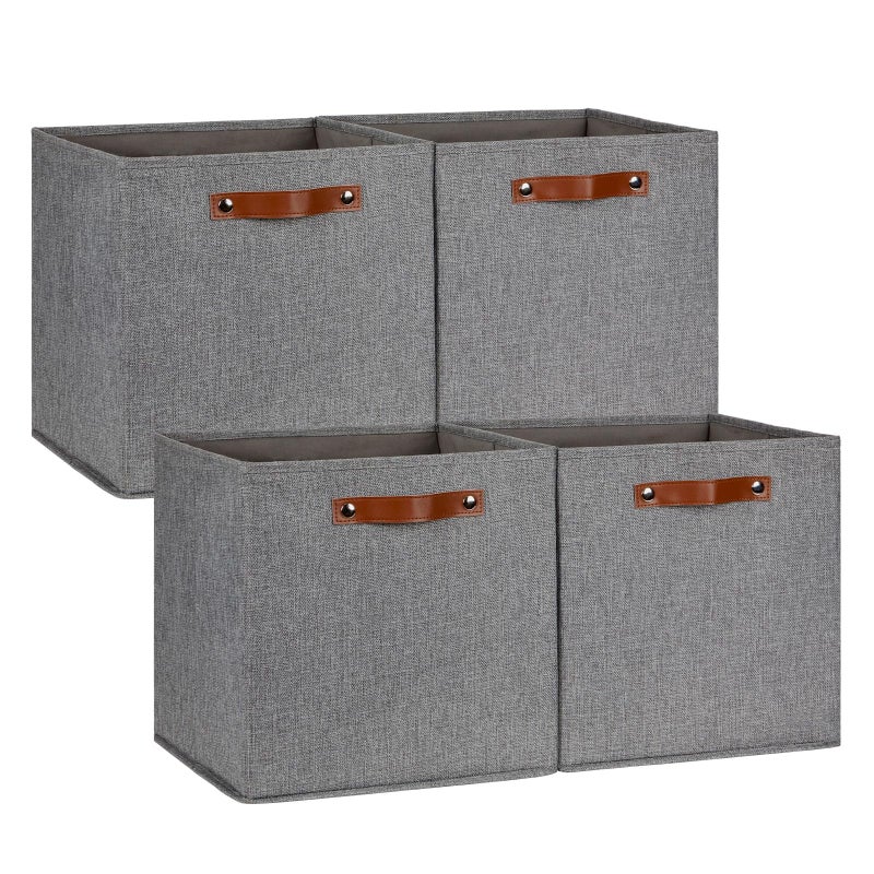 DULLEMELO Fabric Storage Cubes13 inch Cube Stroage Bins for Empty Gift BasketToys Nursery Clothes Storage Linen Closet Organizers and Storage Baskets Shelves BinsGrey4 Pack